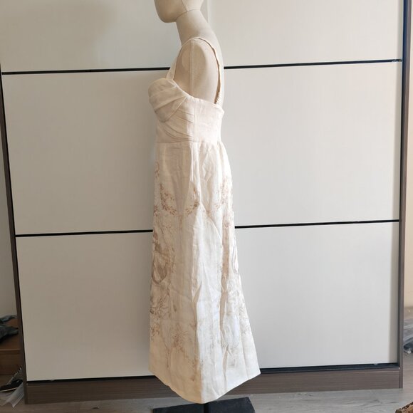 Zimmermann Drape Midi Dress In Mermaid Toile A linen midi dress featuring a fitt - Picture 3 of 12